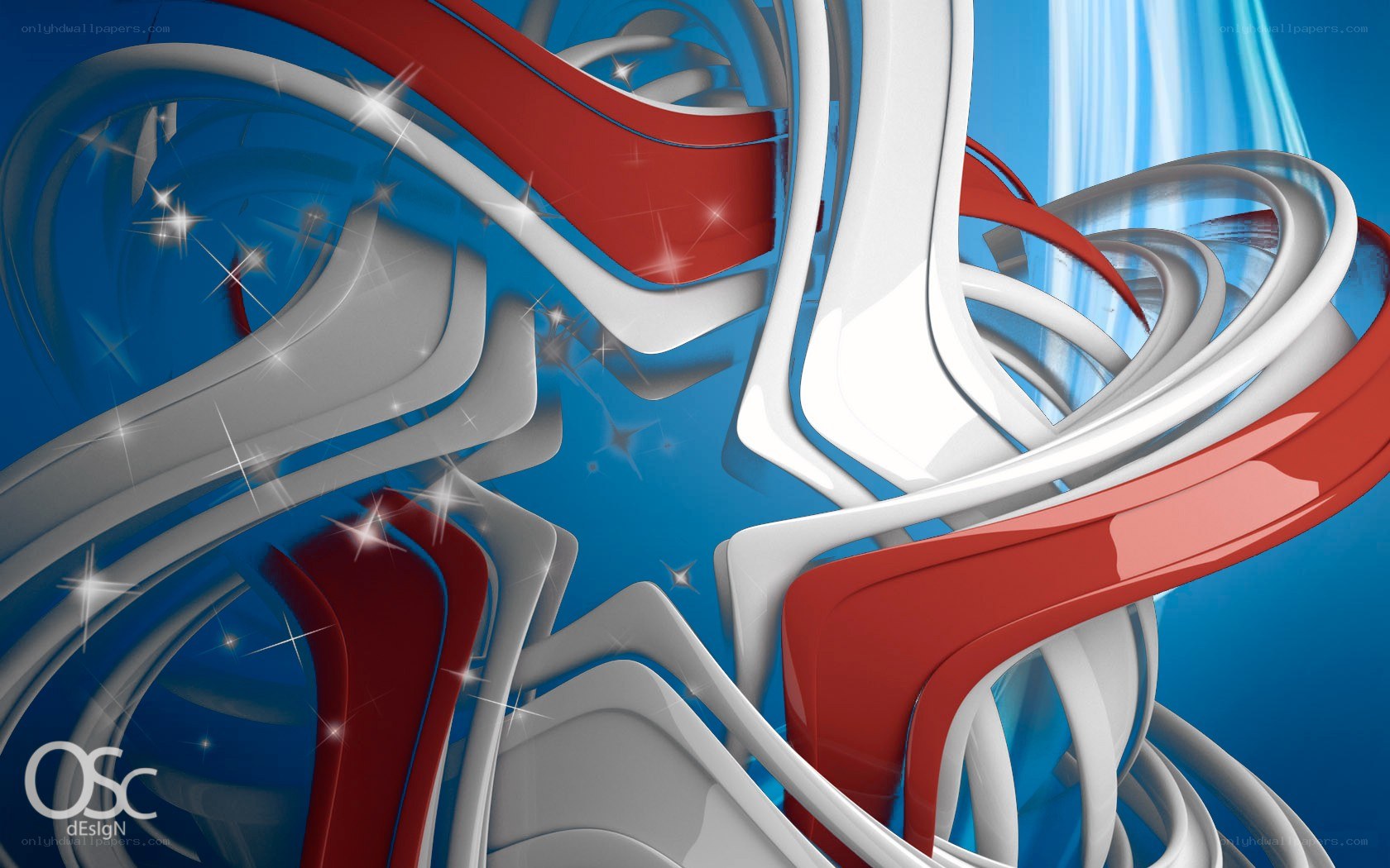 Abstract red white blue swirls
