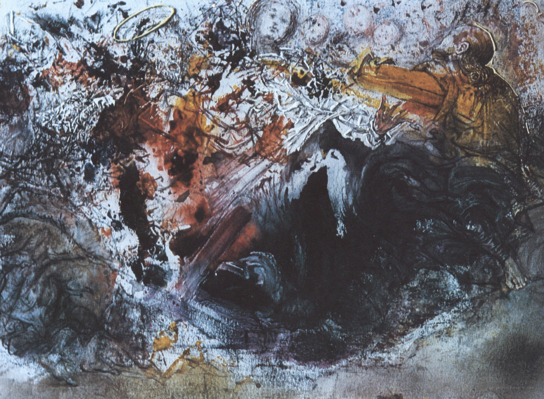Abstract religious scene with figures