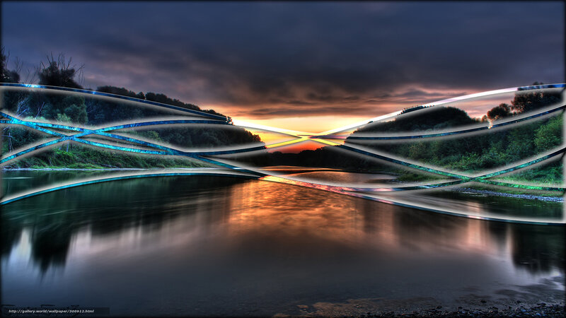 Abstract river sunset landscape