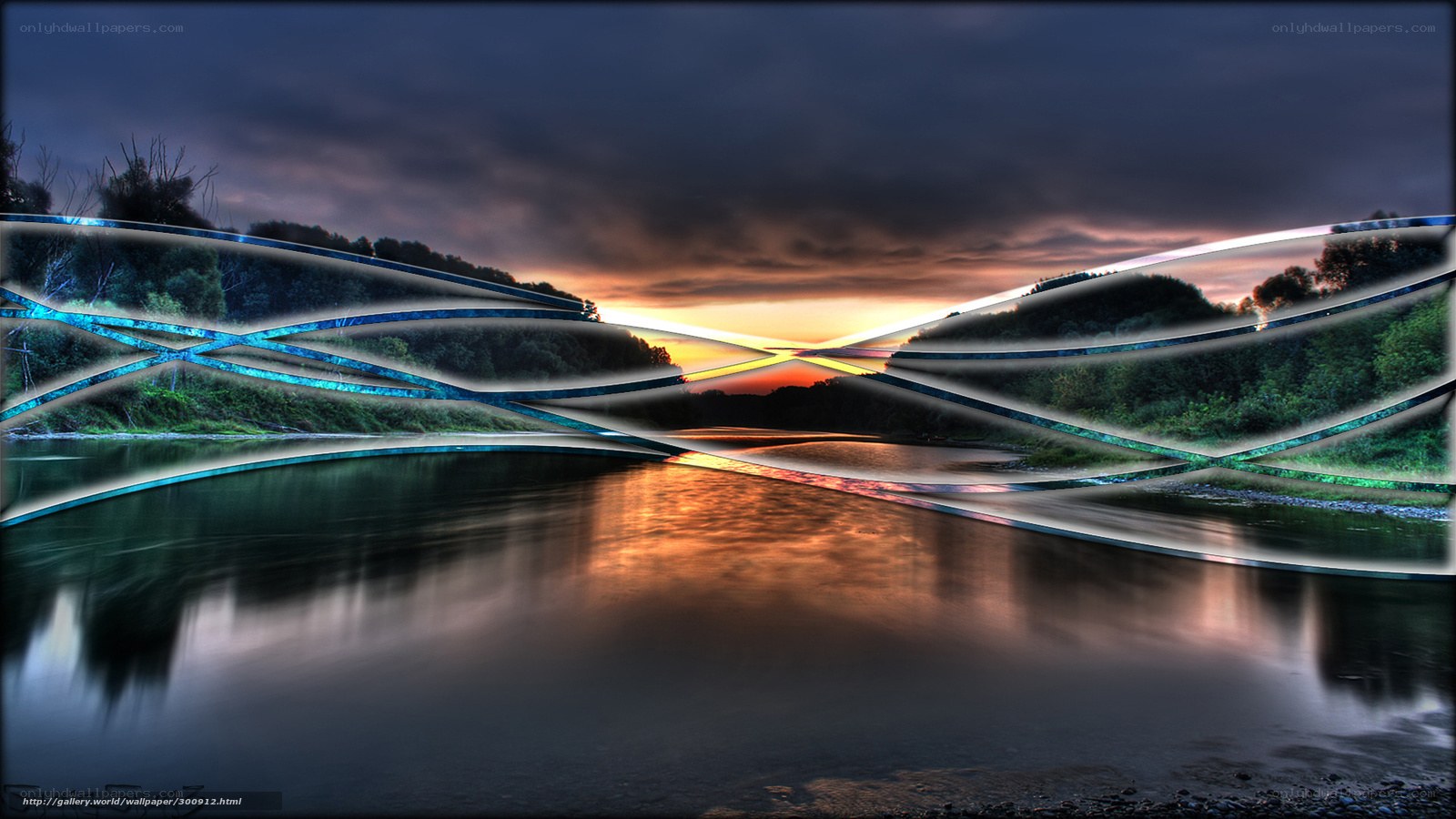 Abstract river sunset landscape