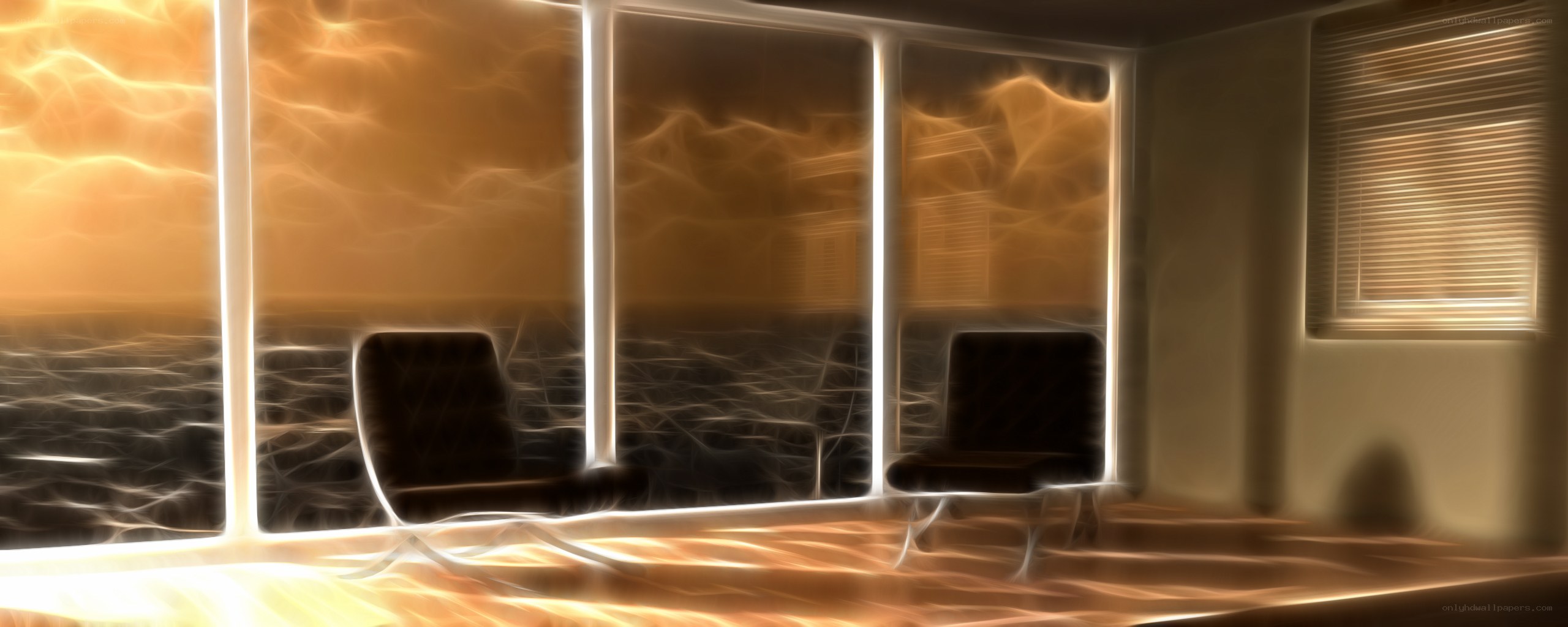 abstract room with glowing windows