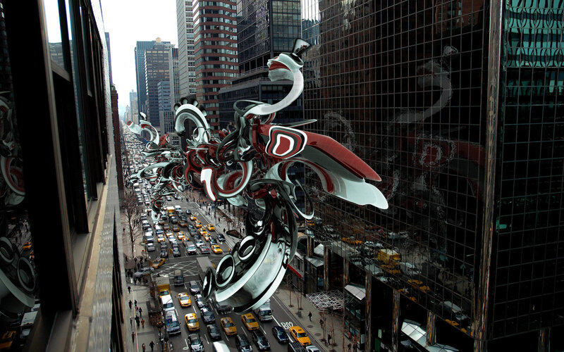 Abstract Sculpture in City — Red