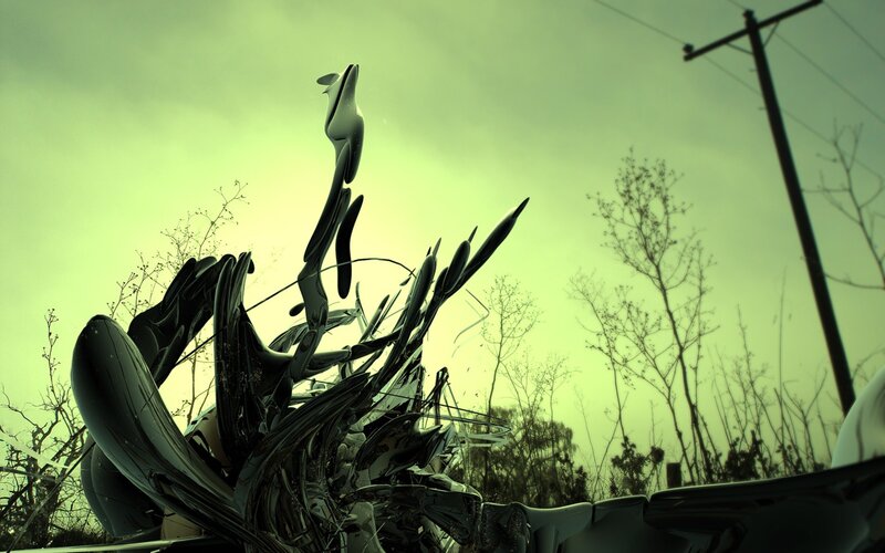 Abstract Sculpture in Field — Green, Dramatic