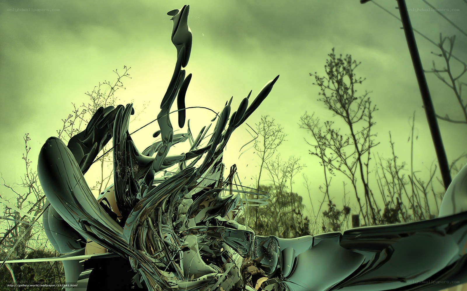 abstract sculpture in green landscape