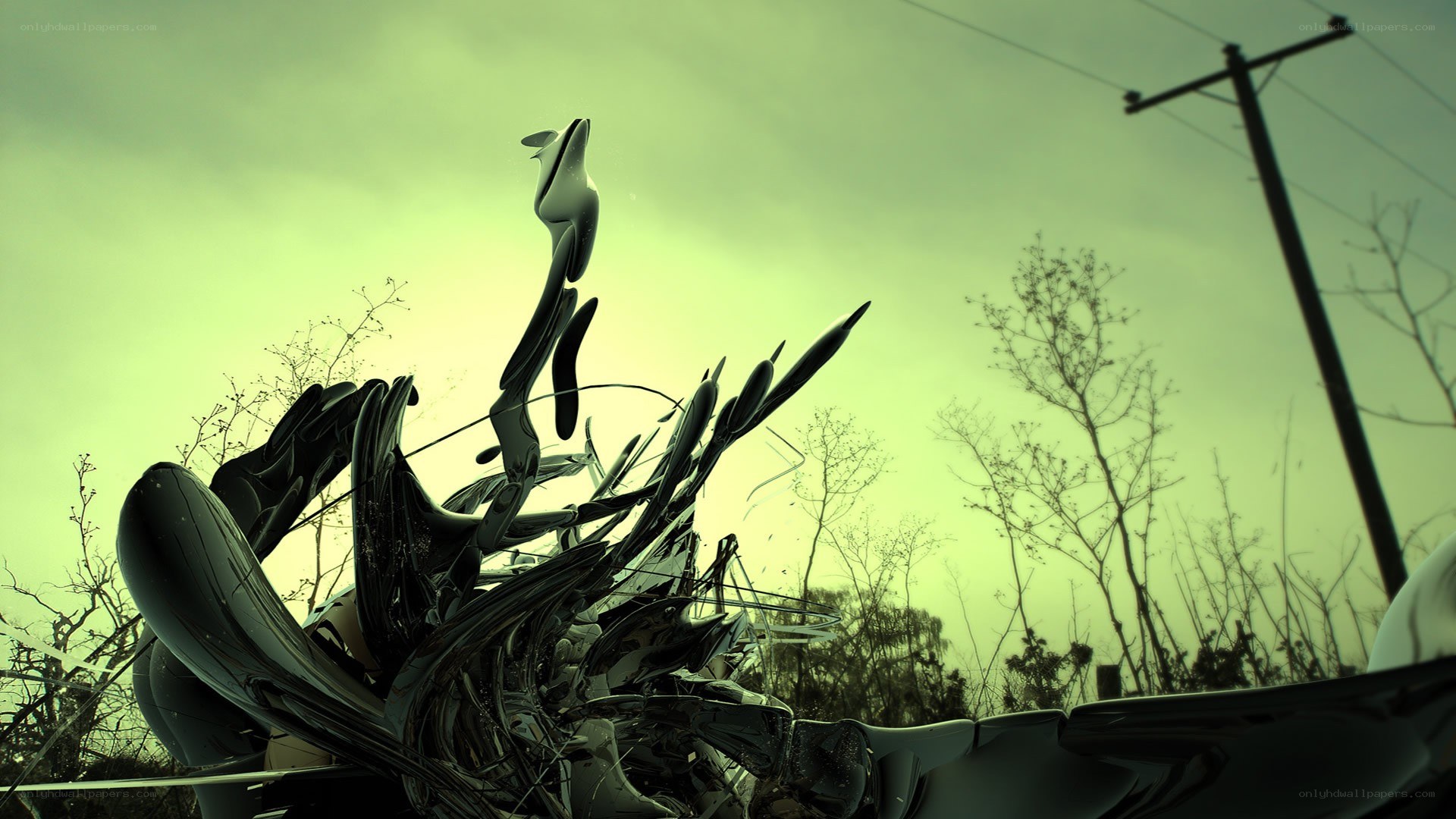 Abstract sculpture in green light