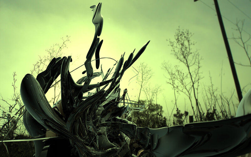 Abstract sculpture in green light