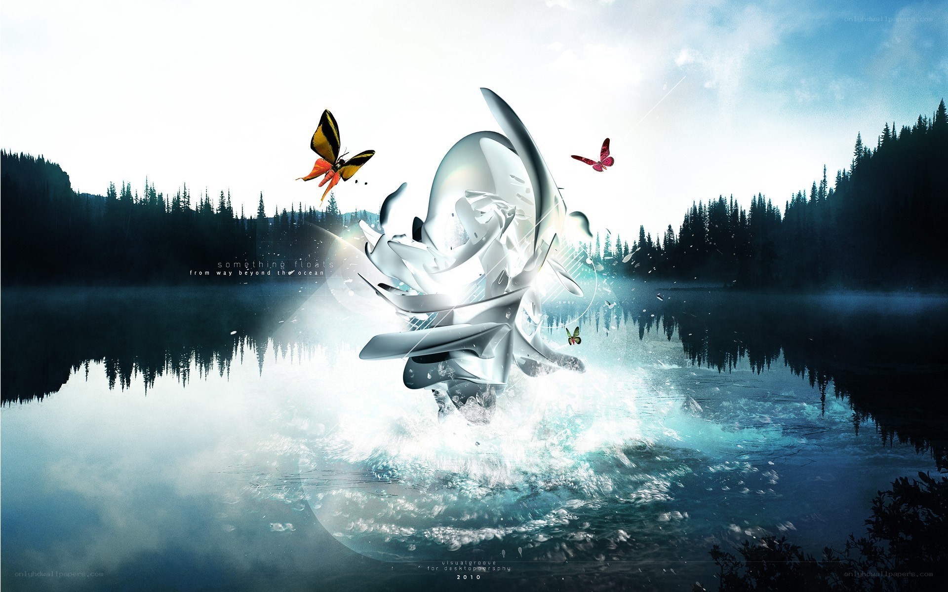 abstract sculpture in lake
