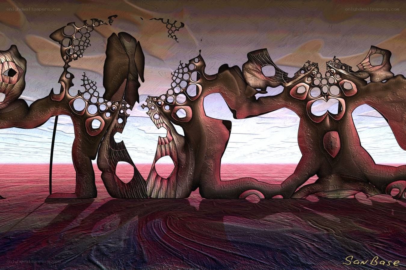 abstract sculpture in surreal landscape