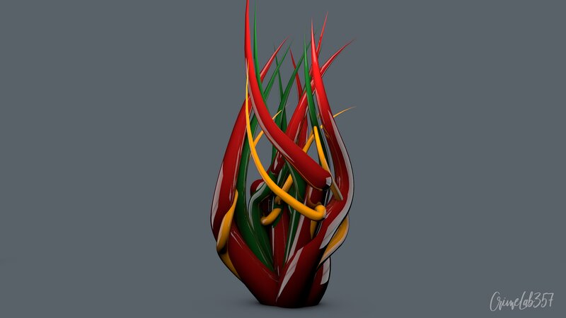 Abstract Sculpture with Red Green Yellow