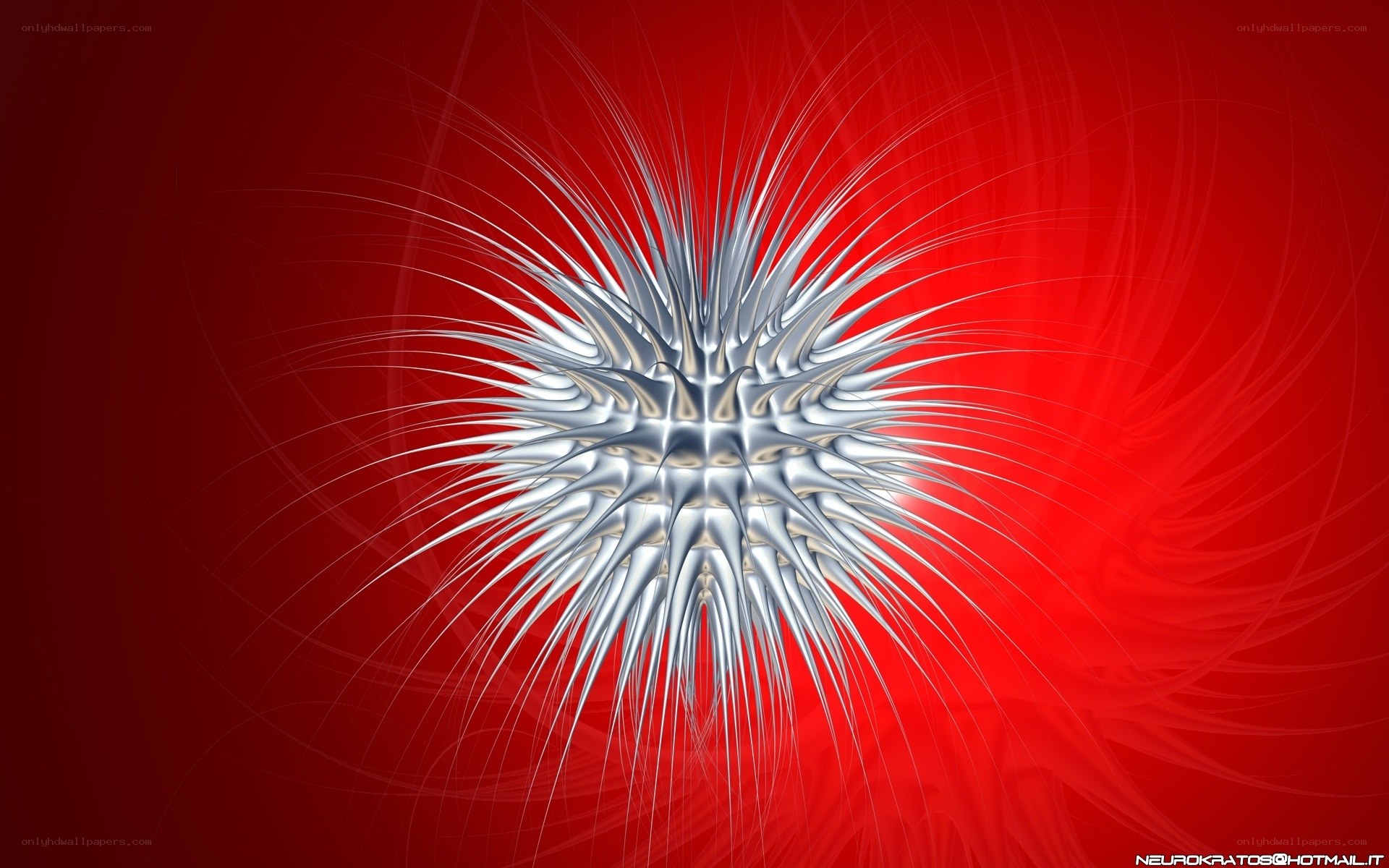 Abstract silver fractal on red