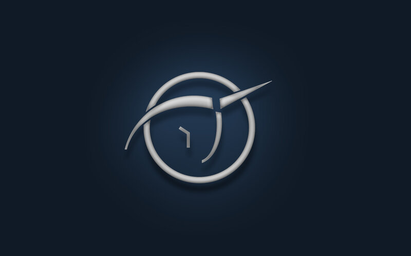 abstract silver logo on dark blue
