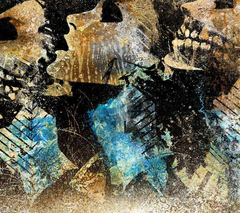 abstract skull and blue splatter art