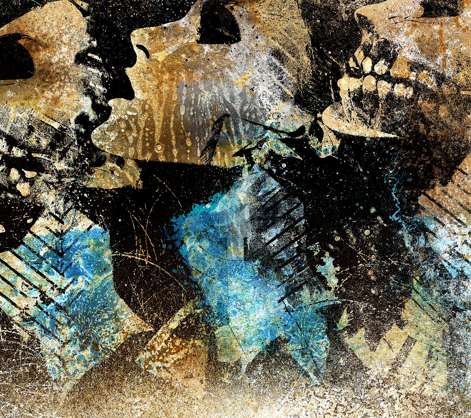 abstract skull and blue splatter art