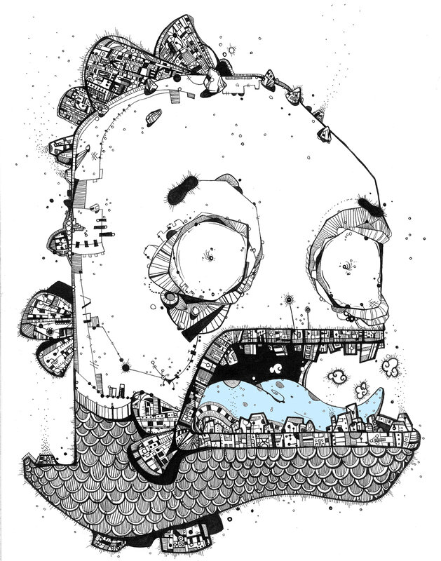 abstract skull cityscape