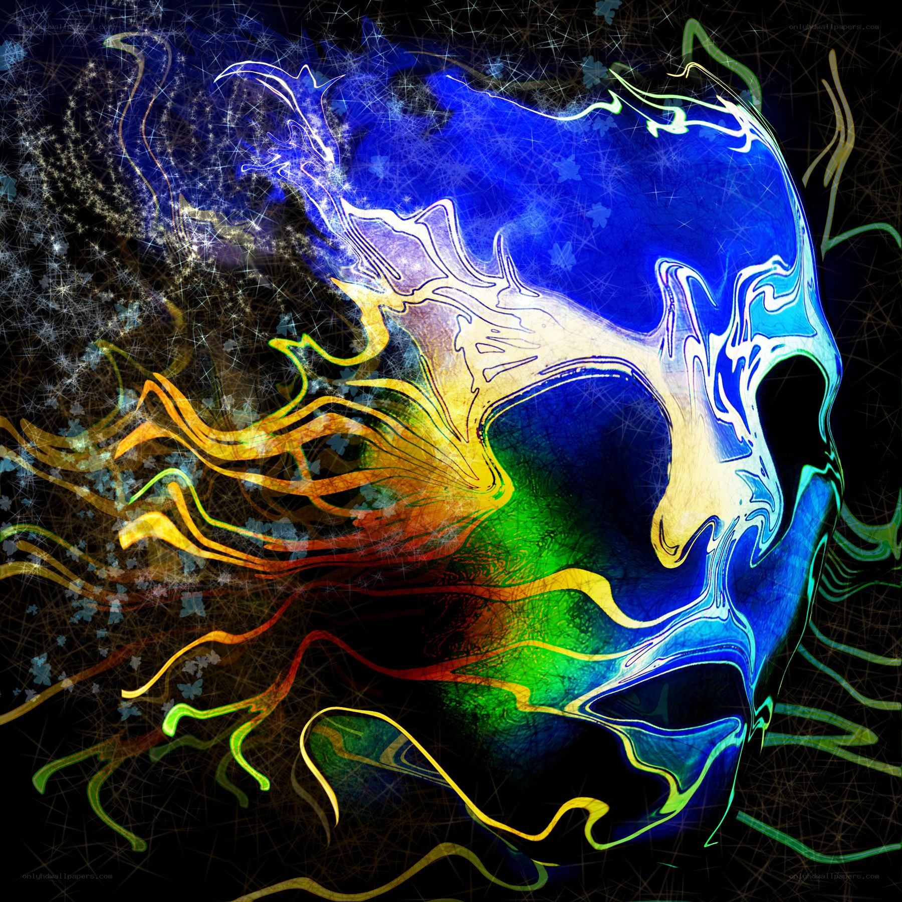Abstract skull with vibrant energy