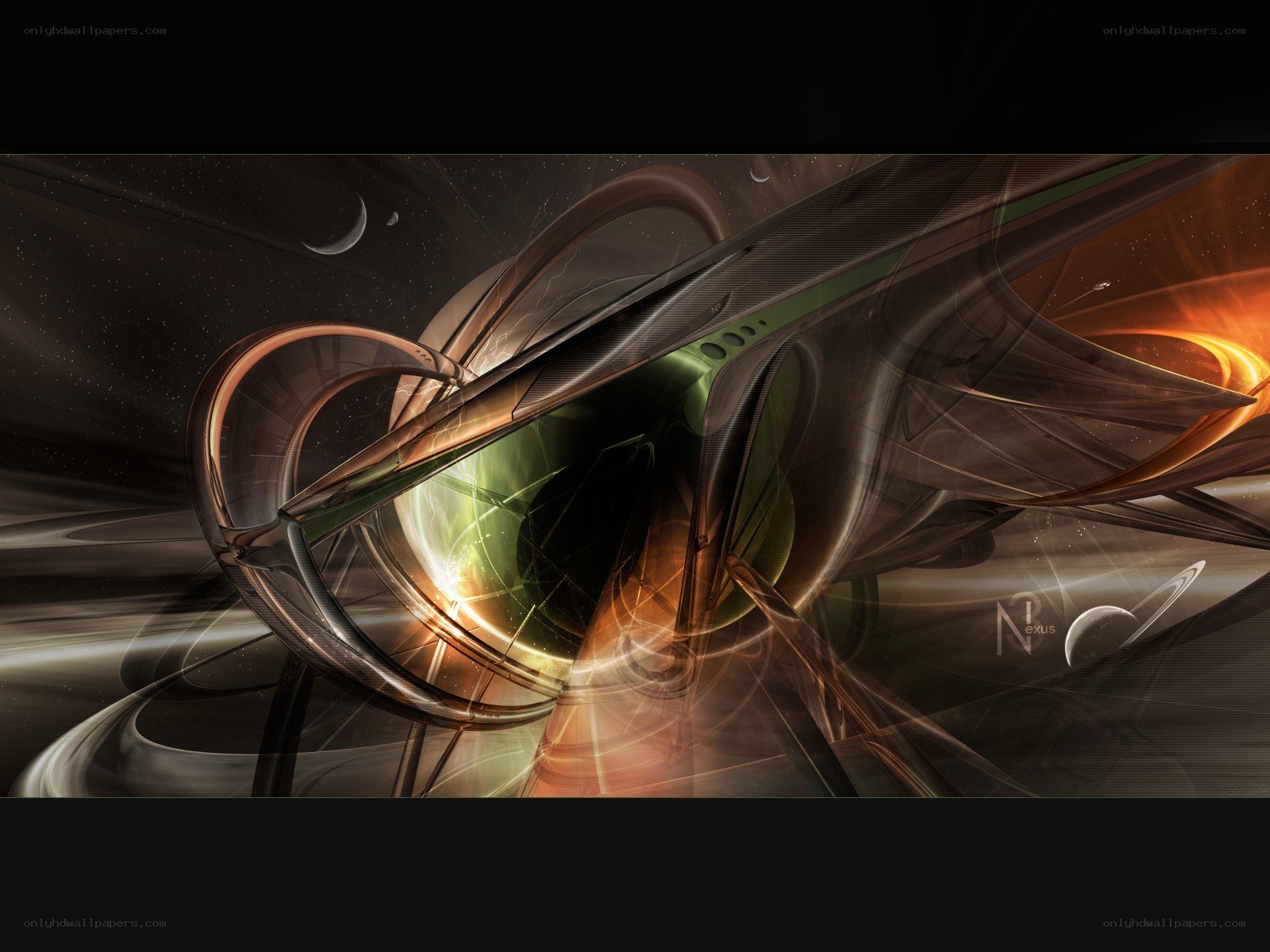Abstract space art with glowing rings