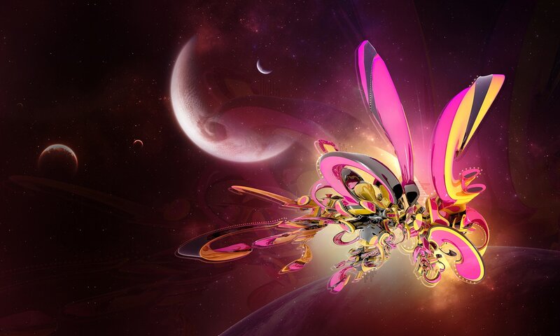 Abstract space art with glowing shapes