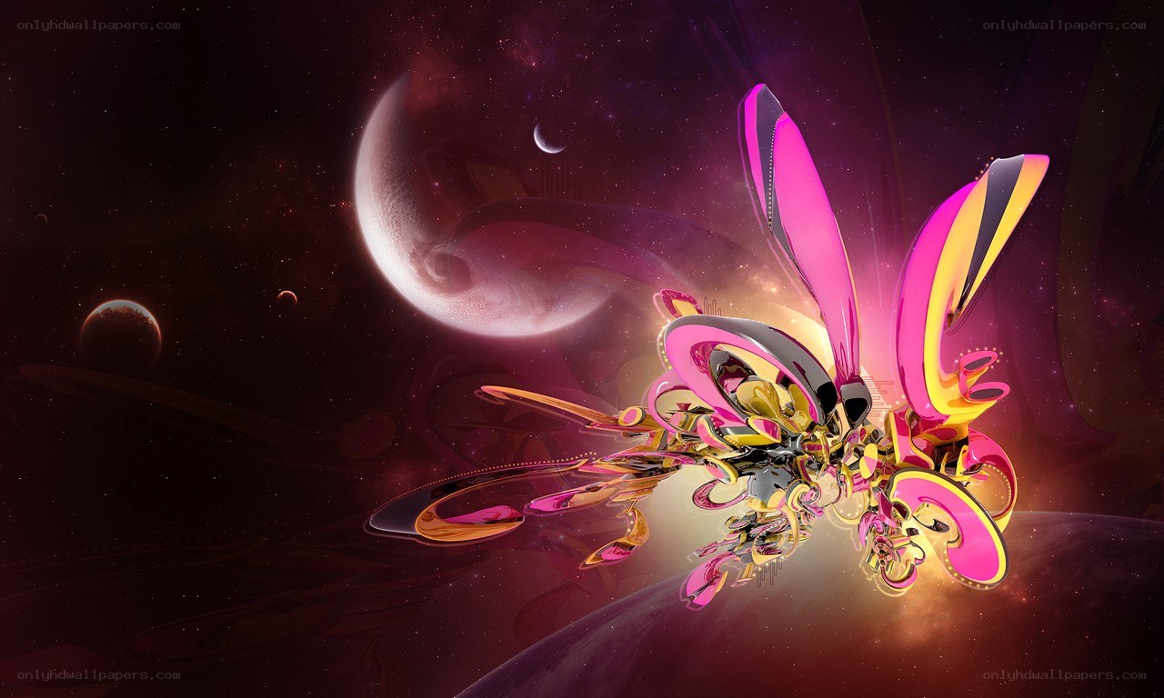 Abstract space art with glowing shapes