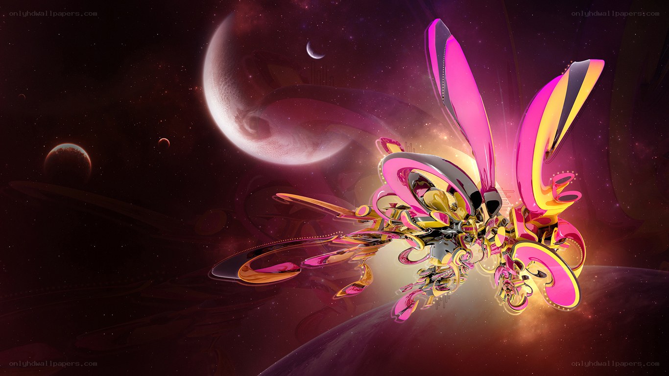 Abstract space art with glowing shapes