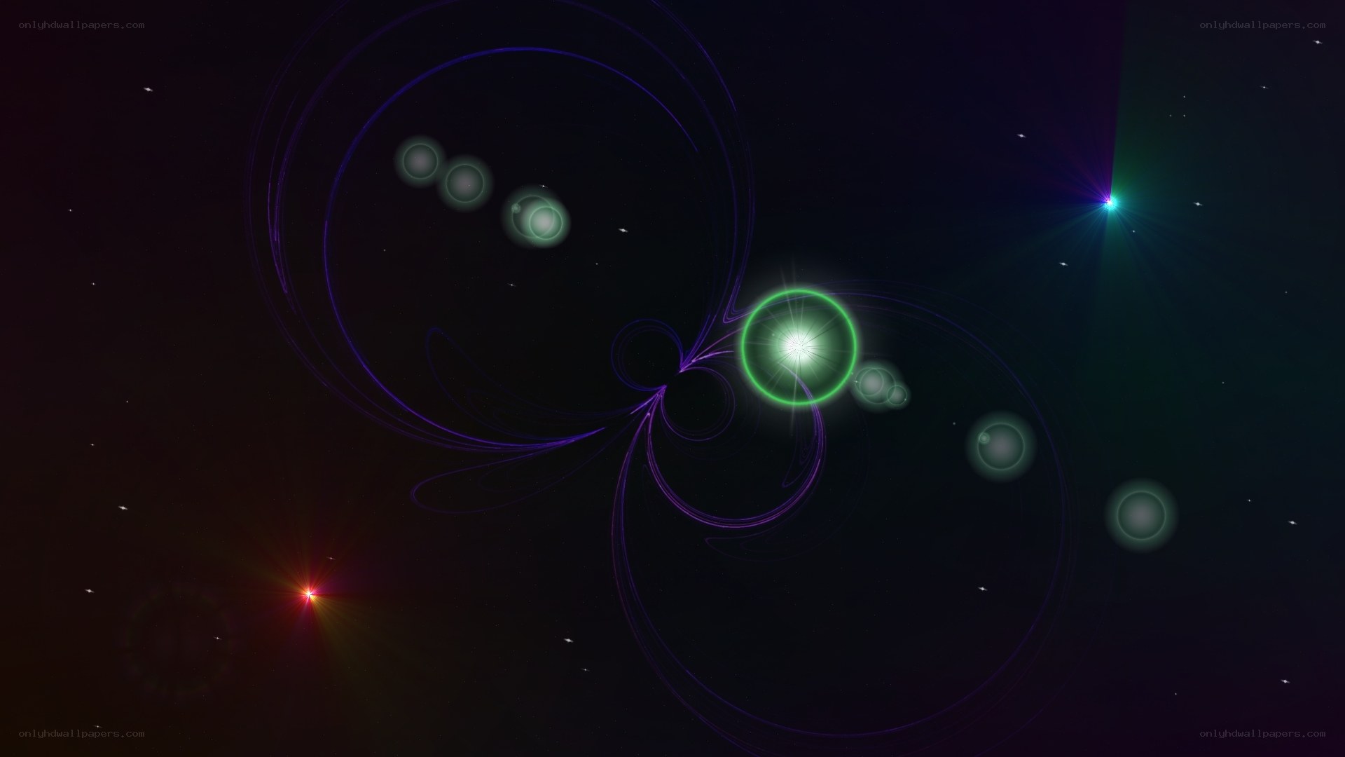 Abstract space with glowing orbs
