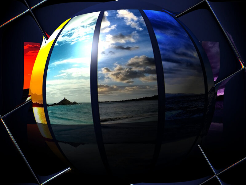 abstract sphere with coastal scenes