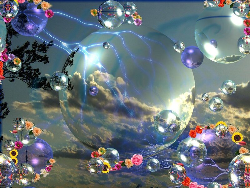 abstract sphere with lightning and flowers