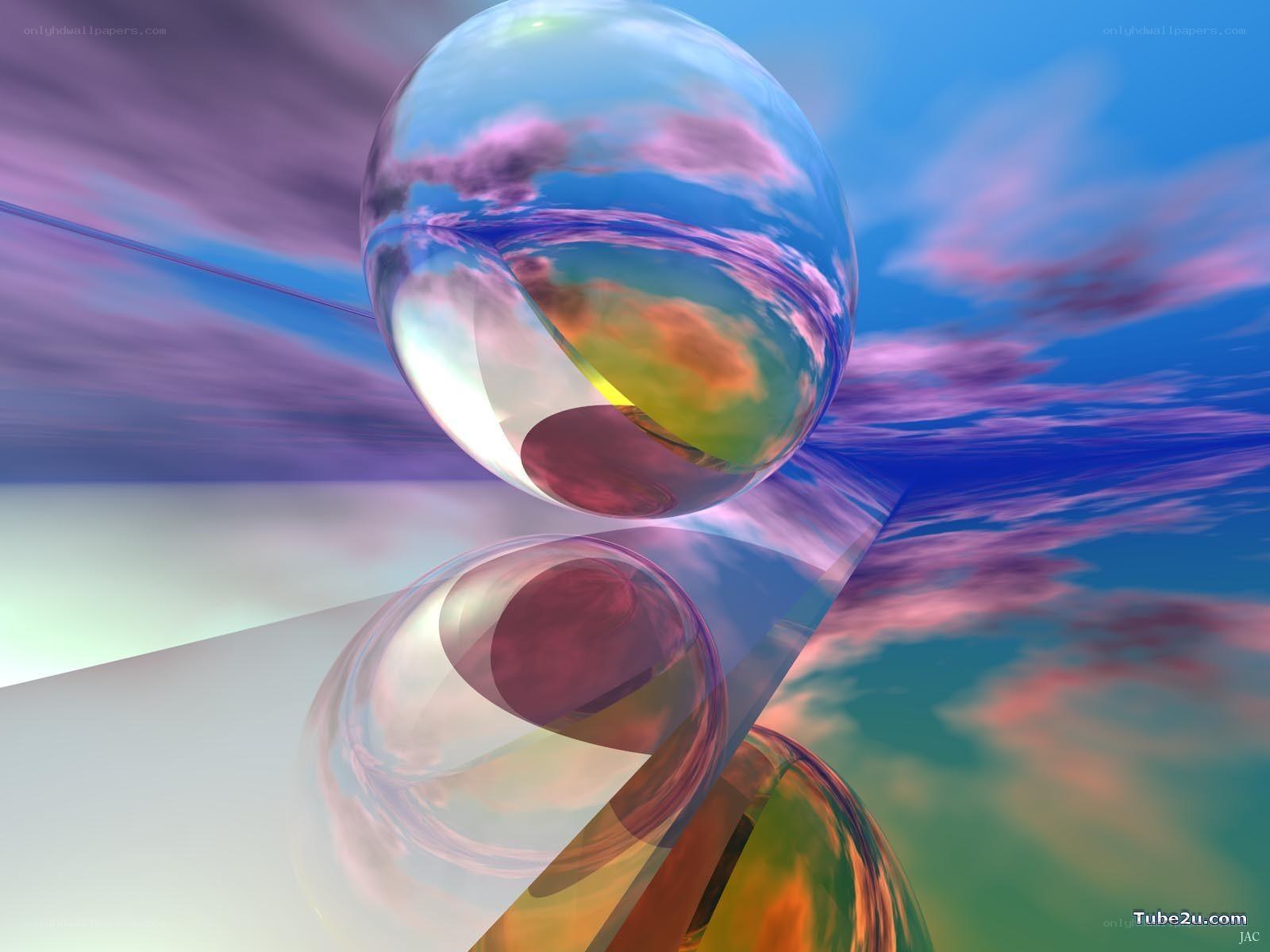 Abstract spheres in a colorful sky