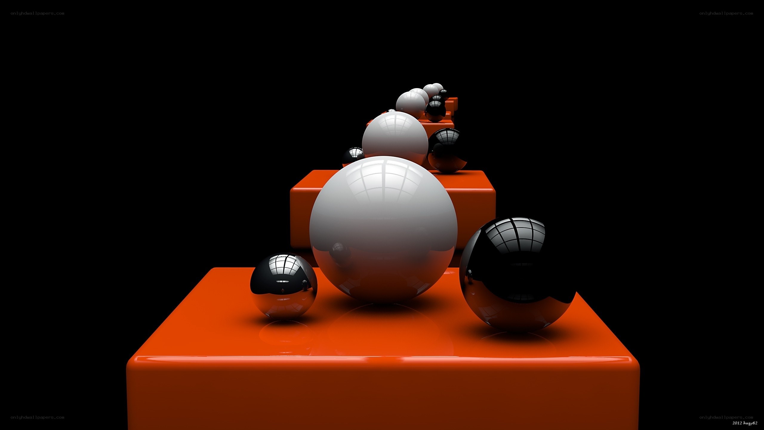 Abstract spheres on orange blocks