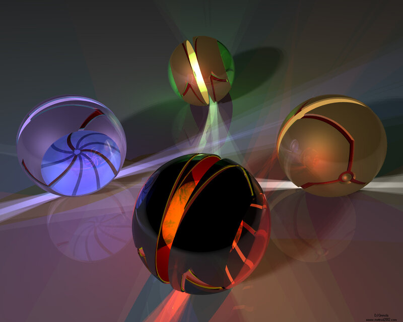 Abstract spheres with glowing patterns