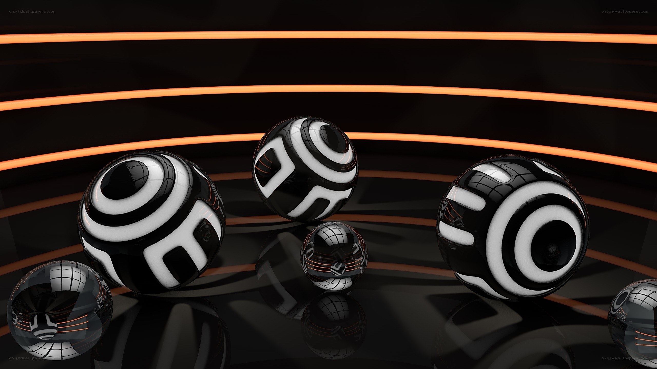 abstract spheres with neon lights