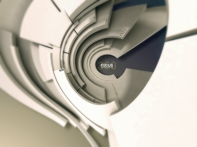abstract spiral design with focus text