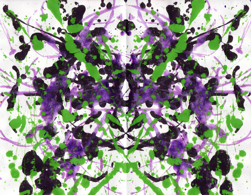 abstract splatter art with green and purple