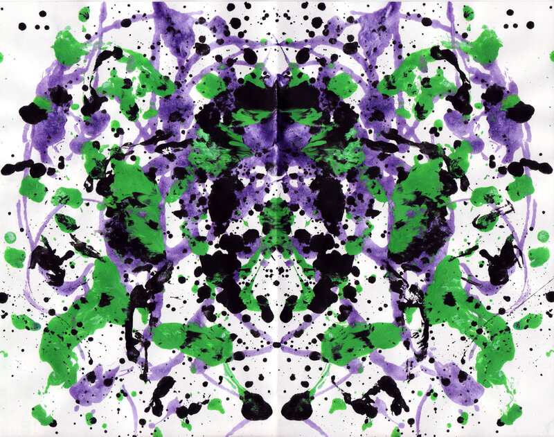 Abstract splatter art with green and purple