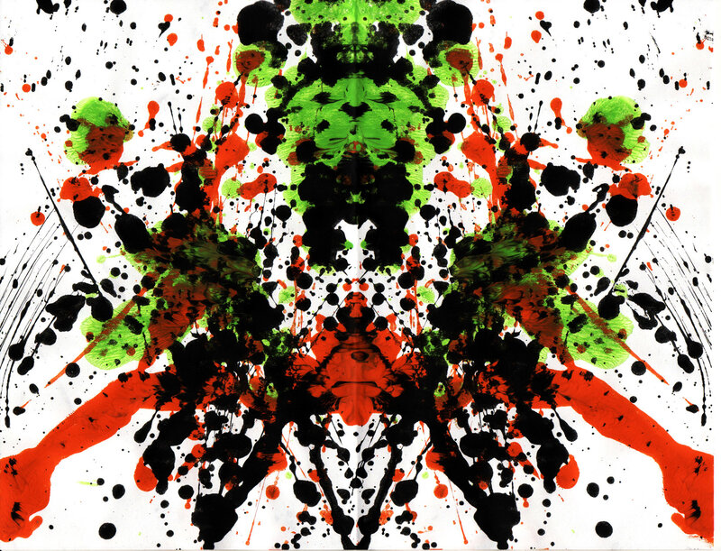 Abstract splatter art with green and red