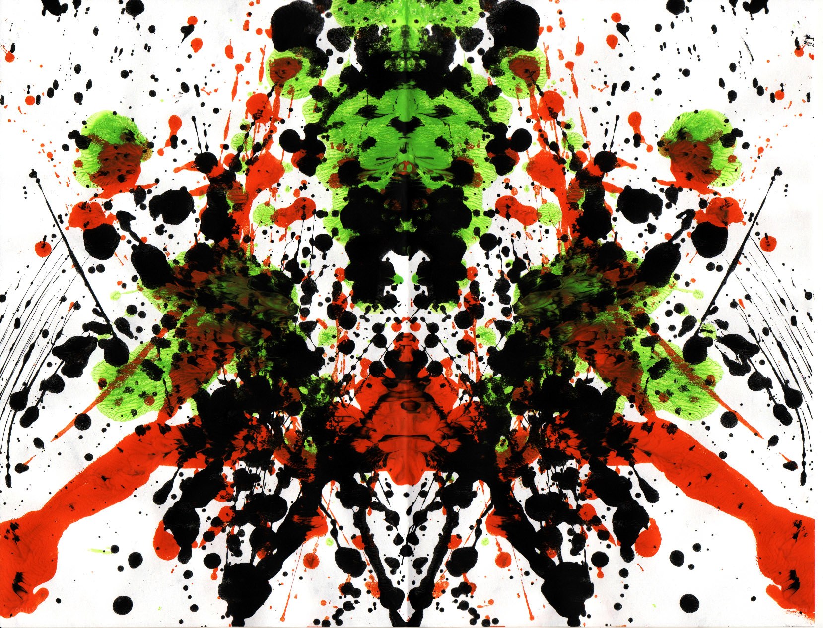 Abstract splatter art with green and red