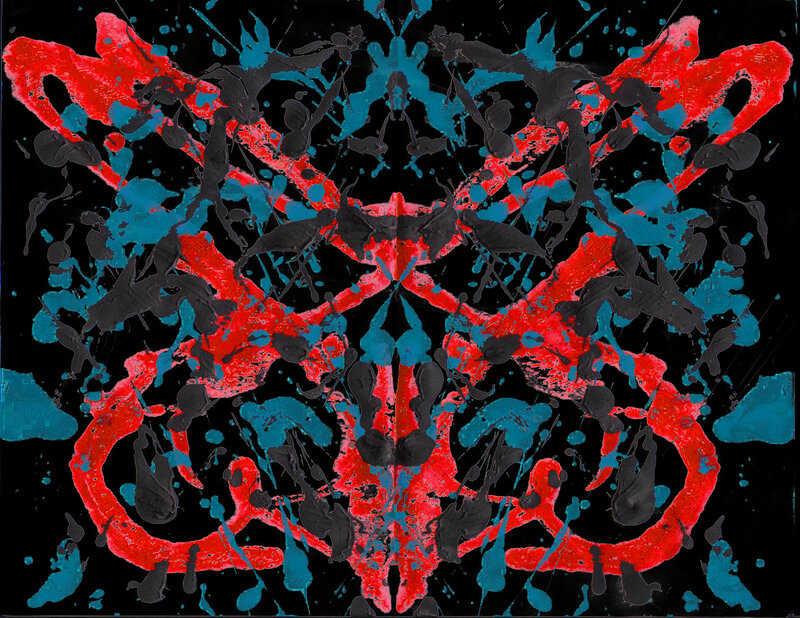 Abstract splatter art with red and blue