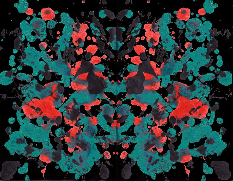 Abstract splatter art with red and teal