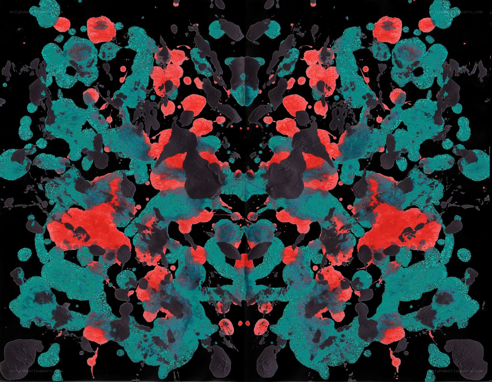 Abstract splatter art with red and teal