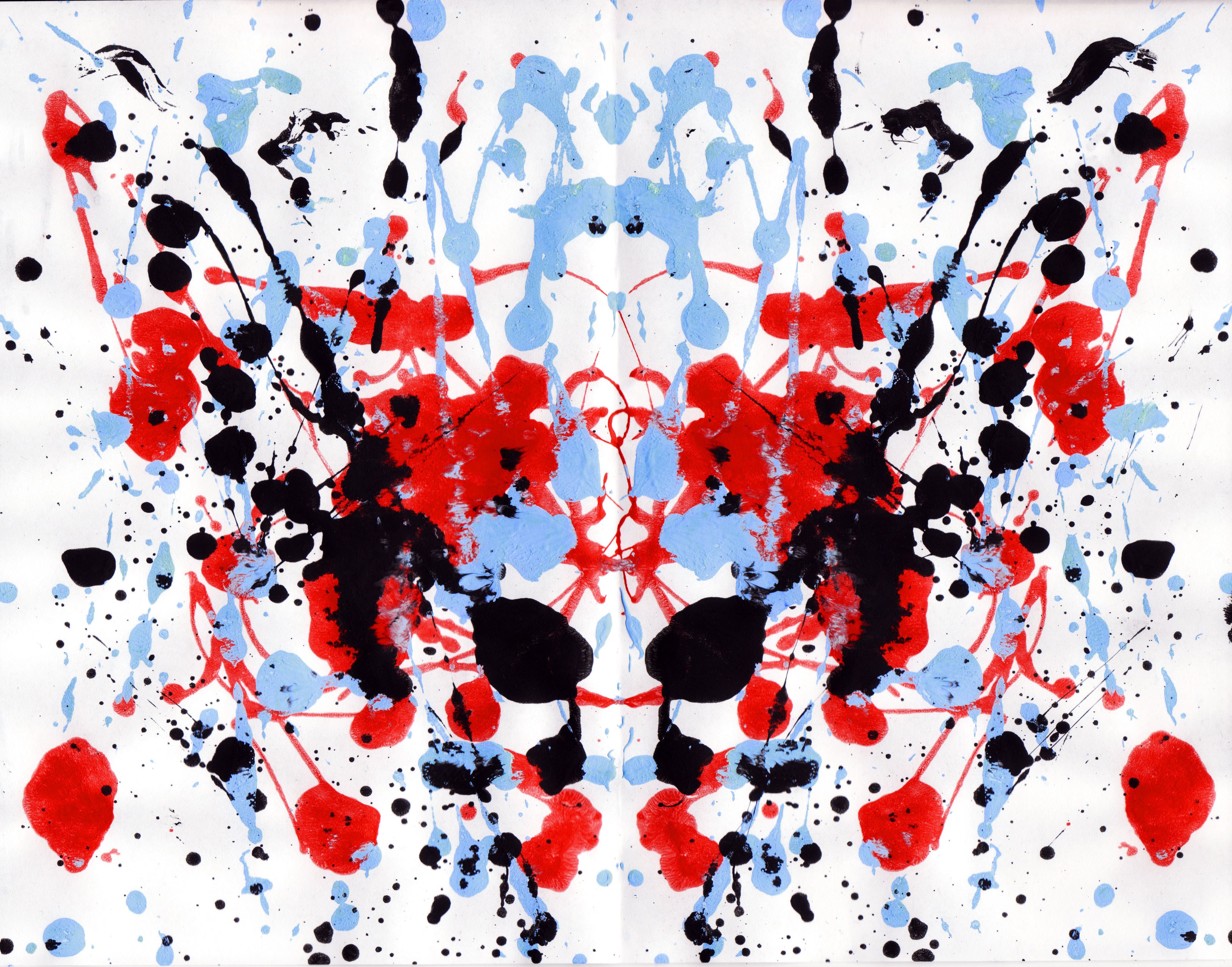 Abstract splatter art with red blue black