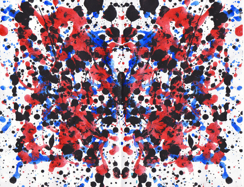 Abstract splatter art with red blue black