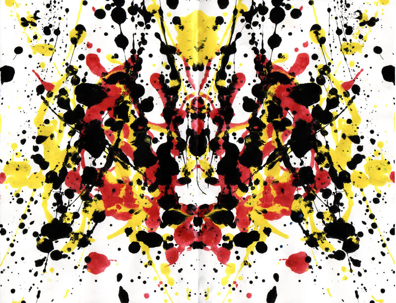 Abstract splatter art with red yellow black