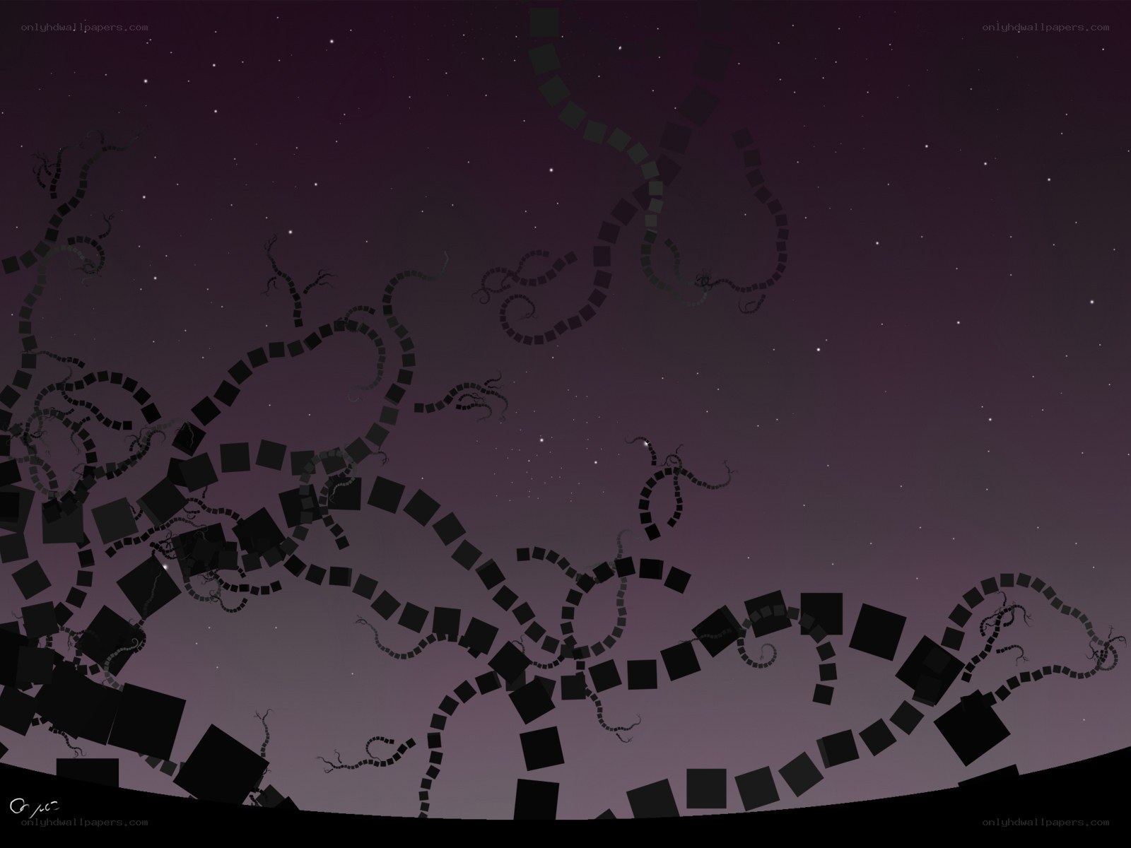 Abstract starry night with squiggles