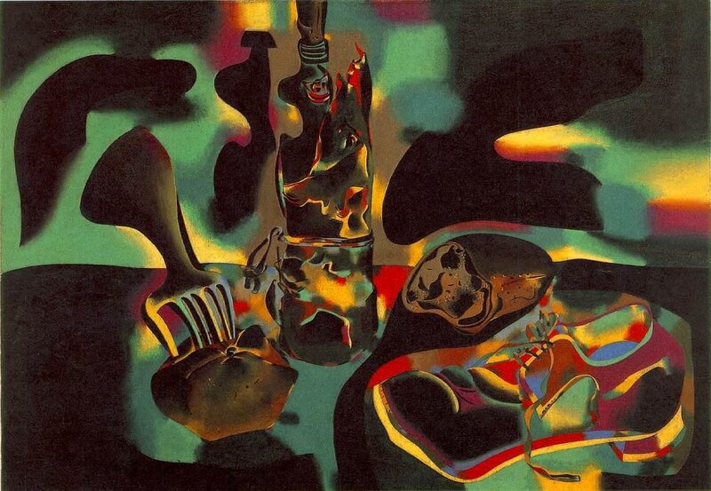 Abstract still life with bottle and shoes