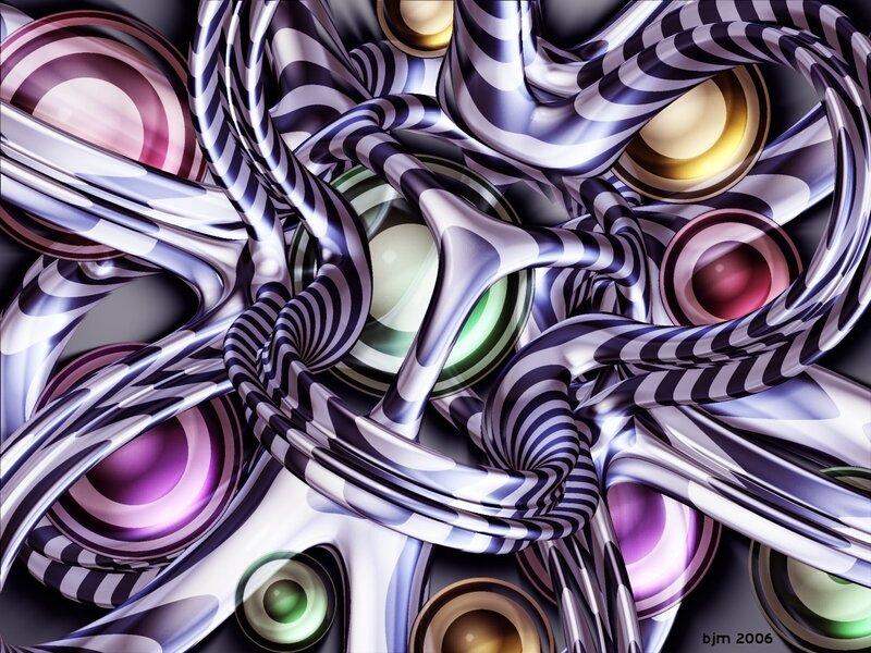 Abstract striped swirls and spheres