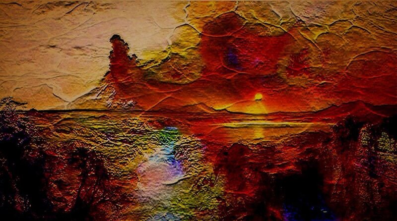 Abstract sunset landscape painting