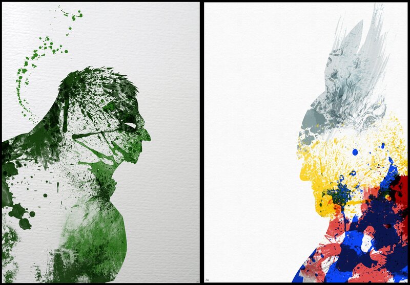 Abstract superhero silhouettes