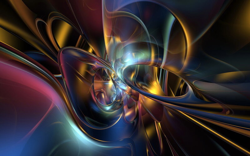 Abstract Swirling Forms — Blue, Dynamic, Digital Art, Curves, Light, Color, Gold