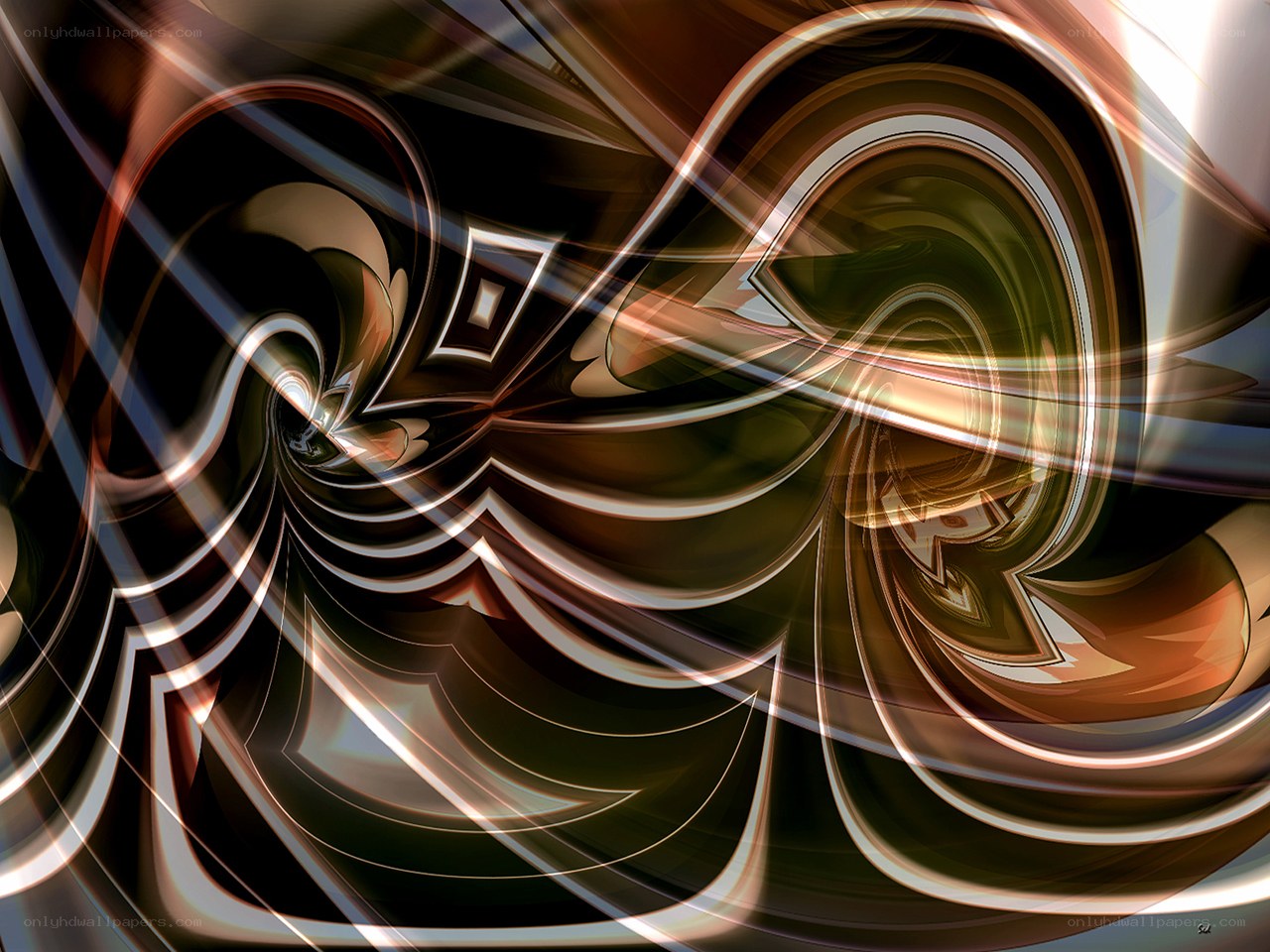 Abstract swirling metallic forms