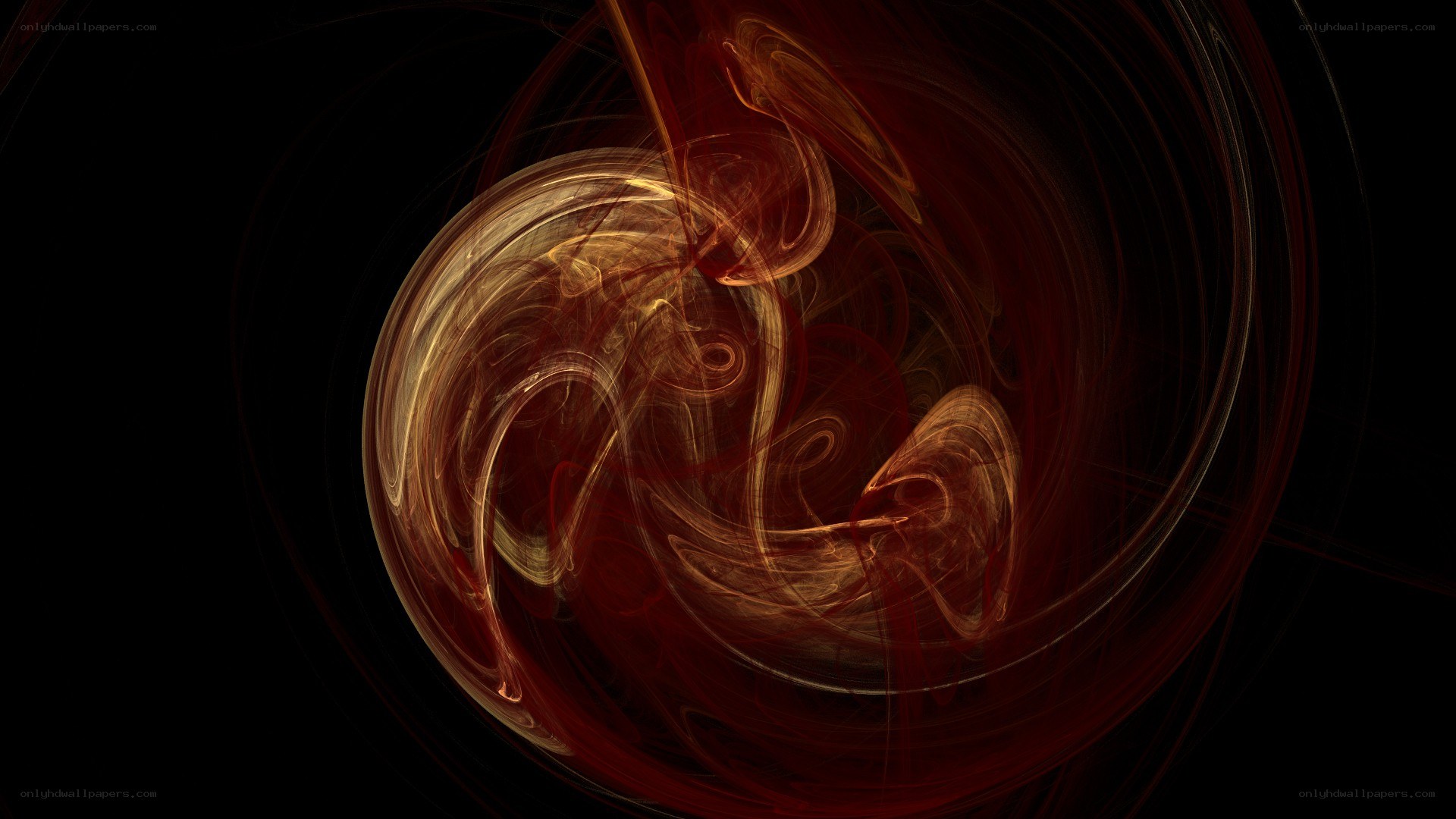 Abstract swirling red and gold patterns