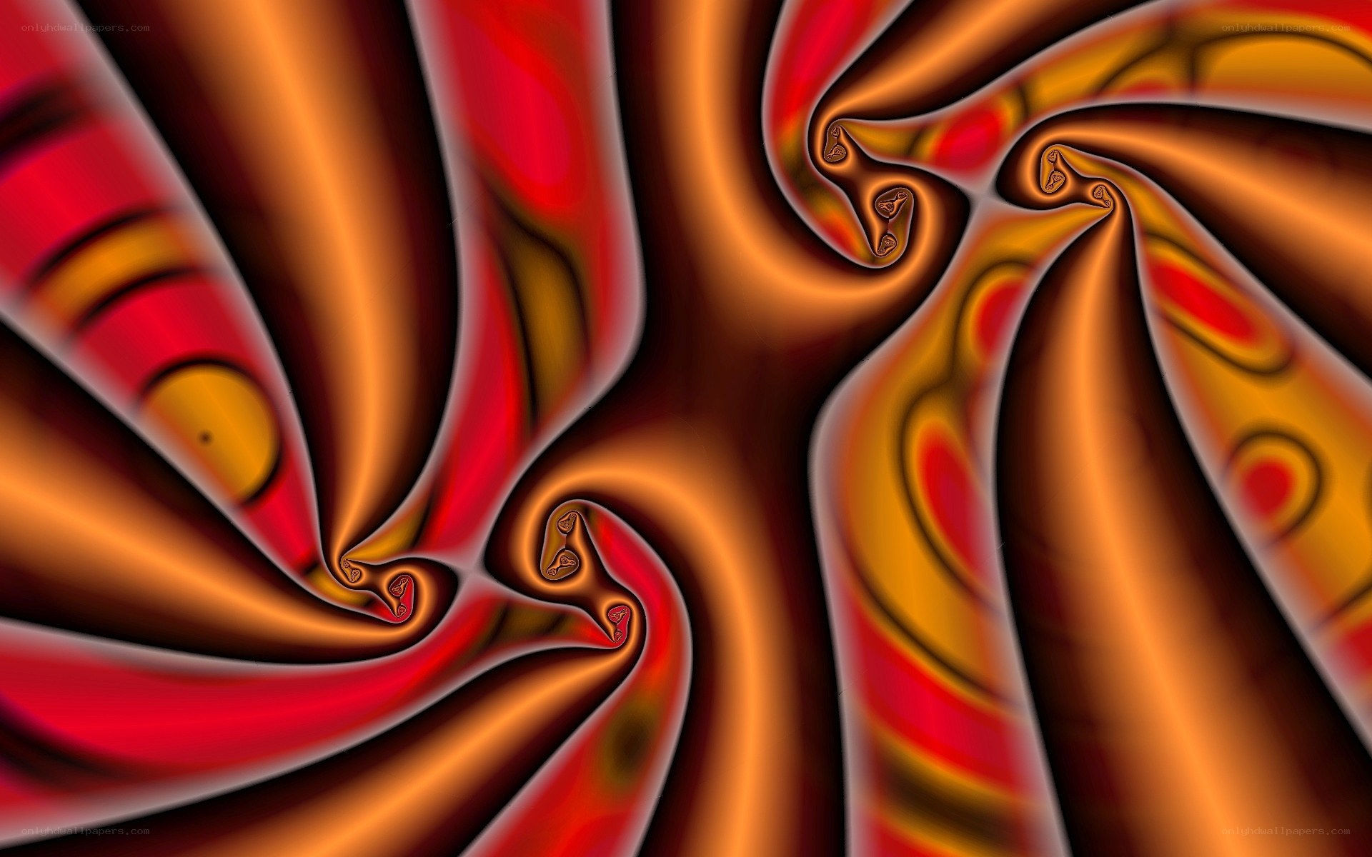 Abstract swirling red and orange patterns